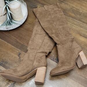 Oasis Society Tall Suede Heeled Boots - Brown